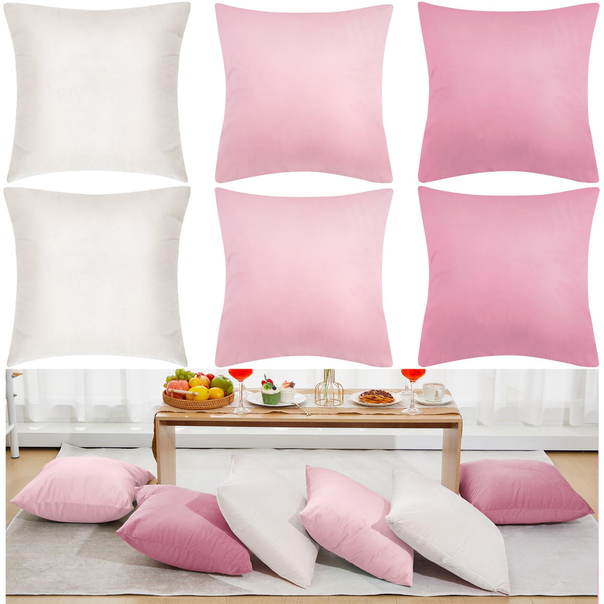 Berlune 12 Pcs Hot Pink Velvet Throw Pillow Cover 18x18 Picnic Cushion Case