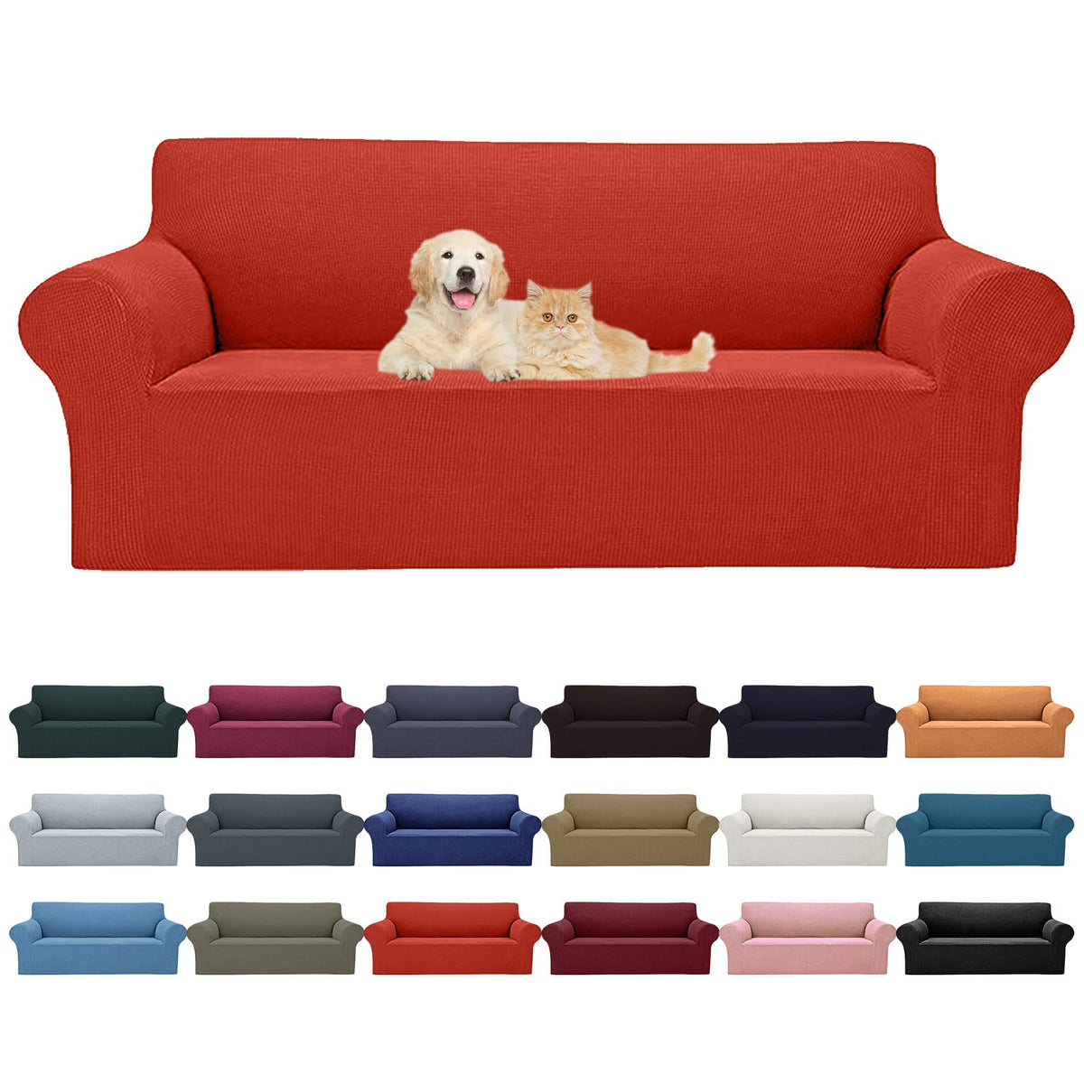 Cupuamon 2026 New Stretch Sofa Slipcovers Couch Cover for 3 Cushion Furniture Protector Sofa Covers with Elastic Bottom Jacquard Fabric Small Checks for Pets, Kids -Sofa, Black