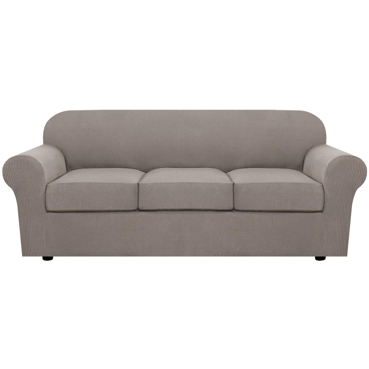 H.VERSAILTEX 4 Piece Stretch Sofa Covers for 3 Cushion Couch Covers for Living Room Slipcovers (Base Cover Plus 3 Seat Cushion Covers) Upgraded Thicker Jacquard Fabric (Sofa, Sand)