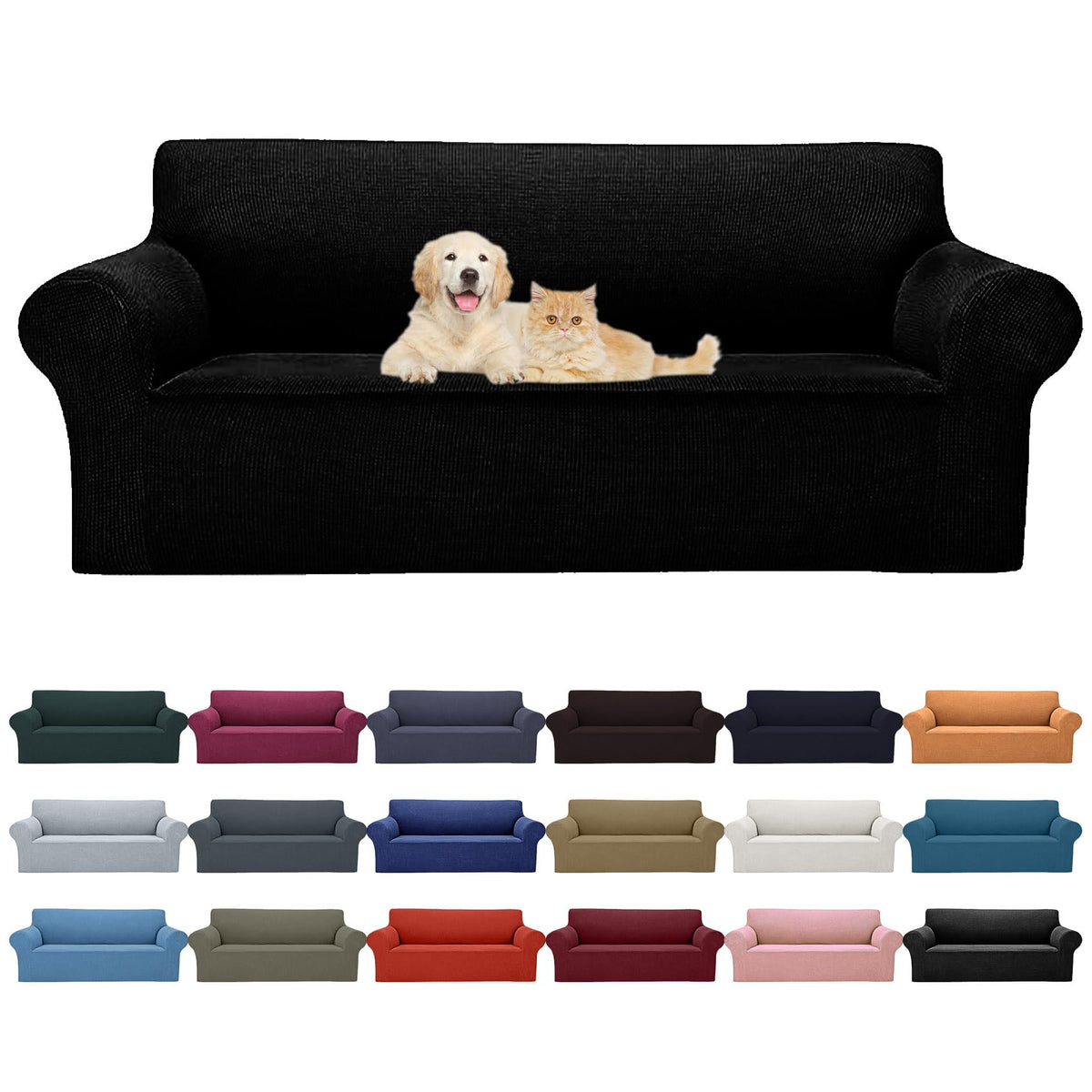 Cupuamon 2026 New Stretch Sofa Slipcovers Couch Cover for 3 Cushion Furniture Protector Sofa Covers with Elastic Bottom Jacquard Fabric Small Checks for Pets, Kids -Sofa, Black