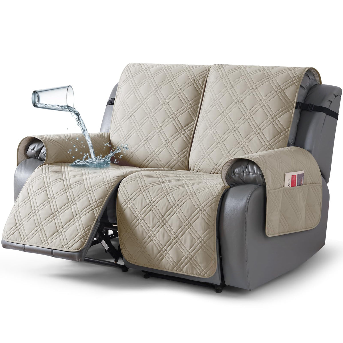 TAOCOCO 100% Waterproof Recliner Sofa Cover Non Slip Couch Cover for 3 Seat Reclining Sofa, Split Reclining Couch Covers 3-Piece with Straps, Washable Sofa Slipcover for Kids Pets(3 Seater, Chocolate)