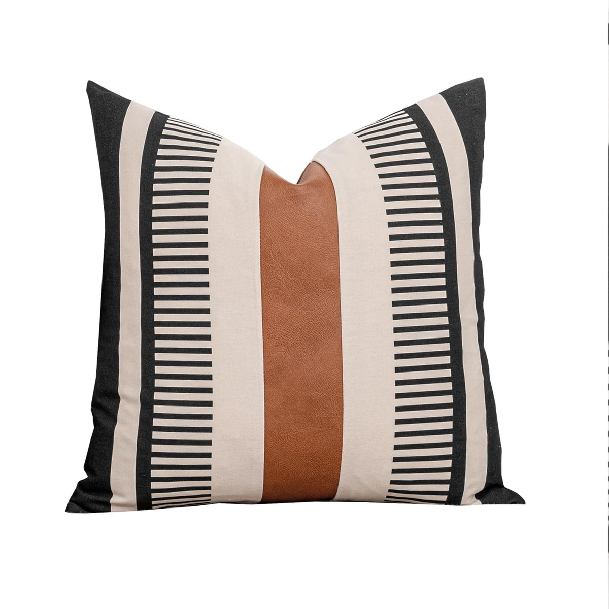 Decorative Striped Throw Pillow Cover 18x18 Black White & Brown