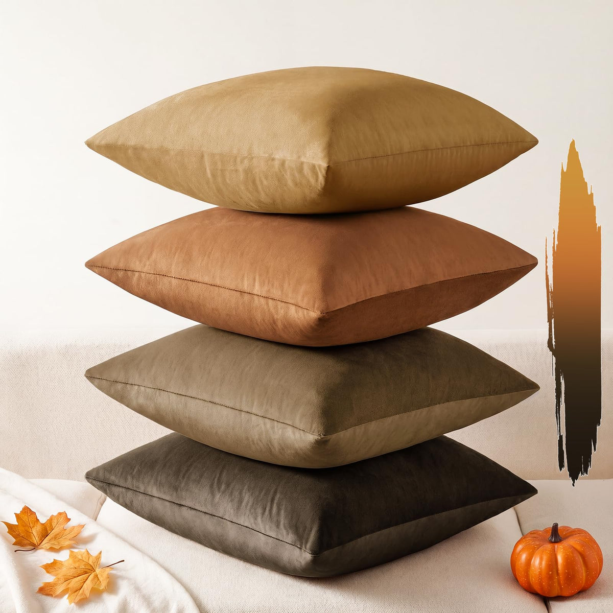 Softalker Velvet Throw Pillow Covers 18x18 Set of 4, Brown Gradient