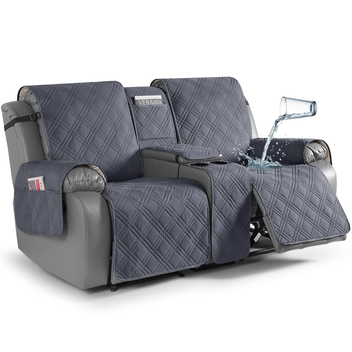 TAOCOCO Loveseat Recliner Cover with Center Console, 100% Waterproof Pet Cover for Dual Recliner with Straps Design, Split Reclining Loveseat Covers Furniture Pet&Kids Protector (2 Seater, Chocolate)
