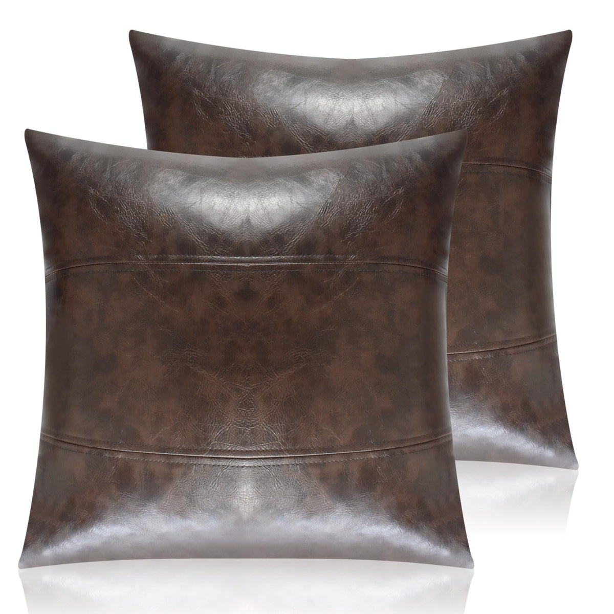 Faux Leather Throw Pillow Cover 18X18 Inch Set of 2 Brown Outdoor Modern Farmhouse Solid Decorative Pillow Covers for Room Couch Living Bedroom Bed Sofa