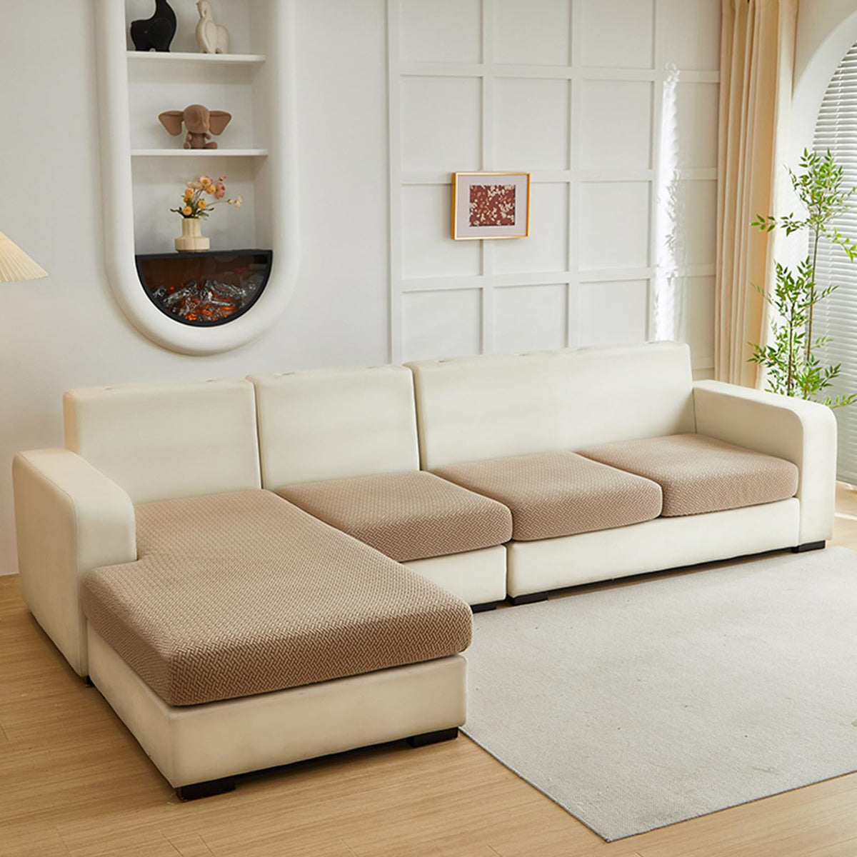 Yoovat Couch Cushion Covers for Sofa Couch Covers Wear-Resistant Universal Sofa Cover Washable Stretch for Sectional Slipcovers (Texture-Light Gray,Large Single Seat Cover)