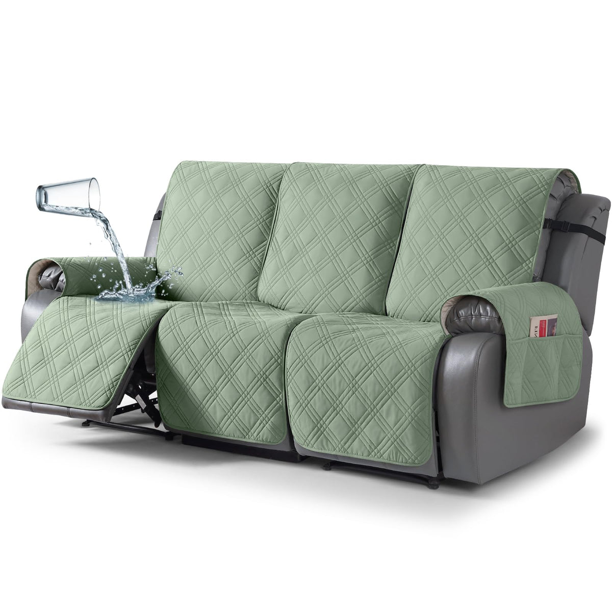 TAOCOCO 100% Waterproof Recliner Sofa Cover Non Slip Couch Cover for 3 Seat Reclining Sofa, Split Reclining Couch Covers 3-Piece with Straps, Washable Sofa Slipcover for Kids Pets(3 Seater, Chocolate)