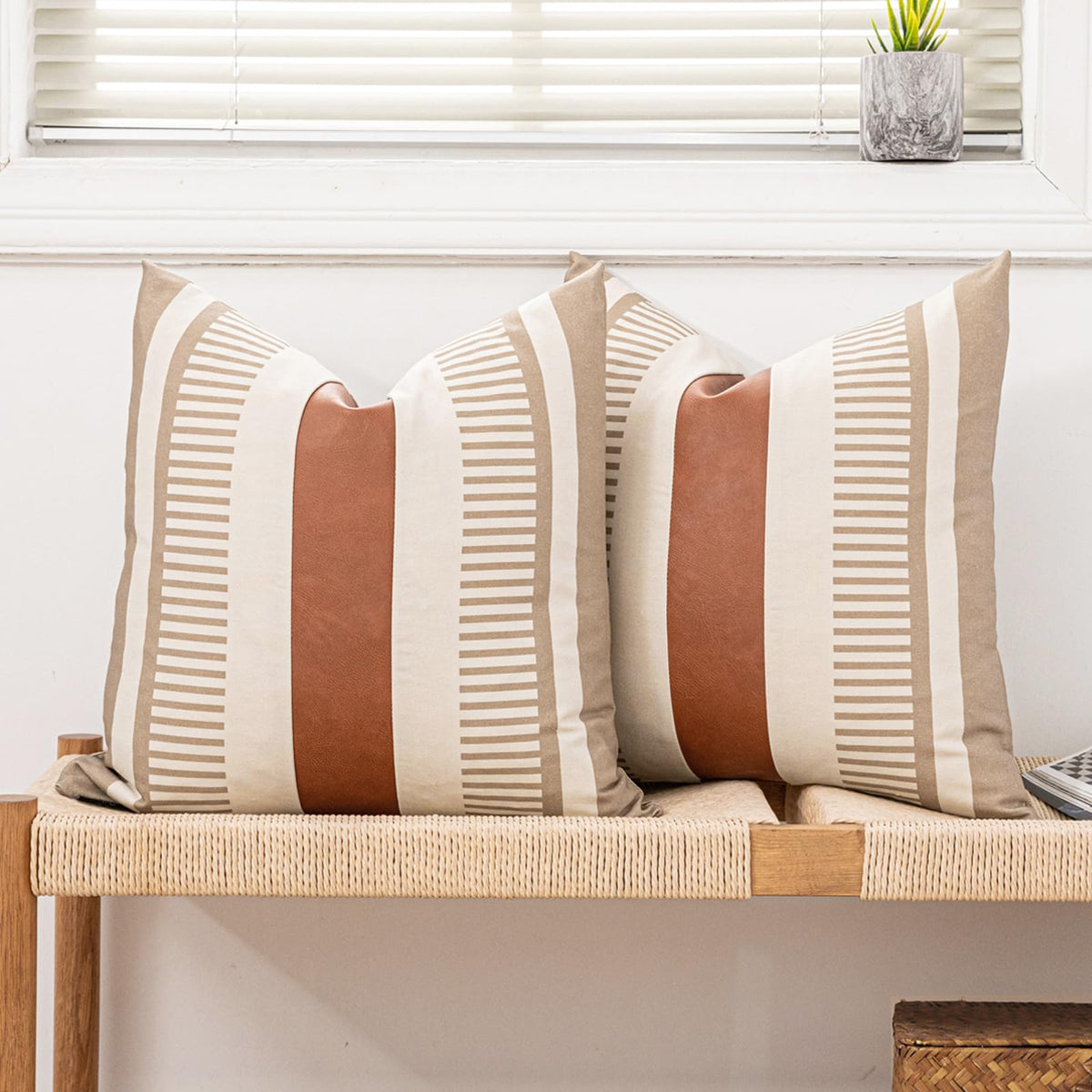 Decorative Striped Throw Pillow Cover 18x18 Black White & Brown
