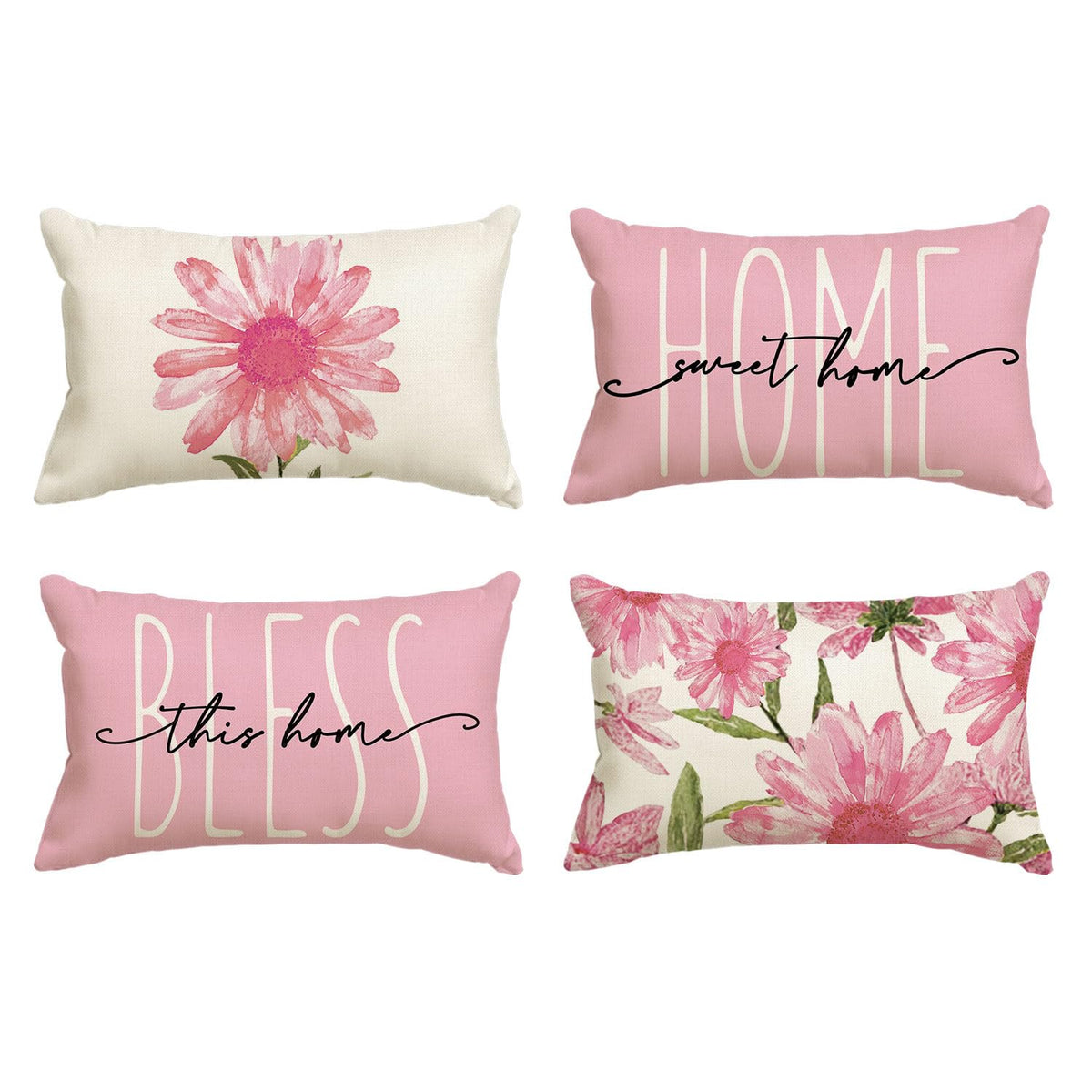 AVOIN colorlife Home Sweet Home Spring Summer Flowers Throw Pillow Covers, 18 x 18 Inch Grey Cushion Case for Sofa Couch Set of 4
