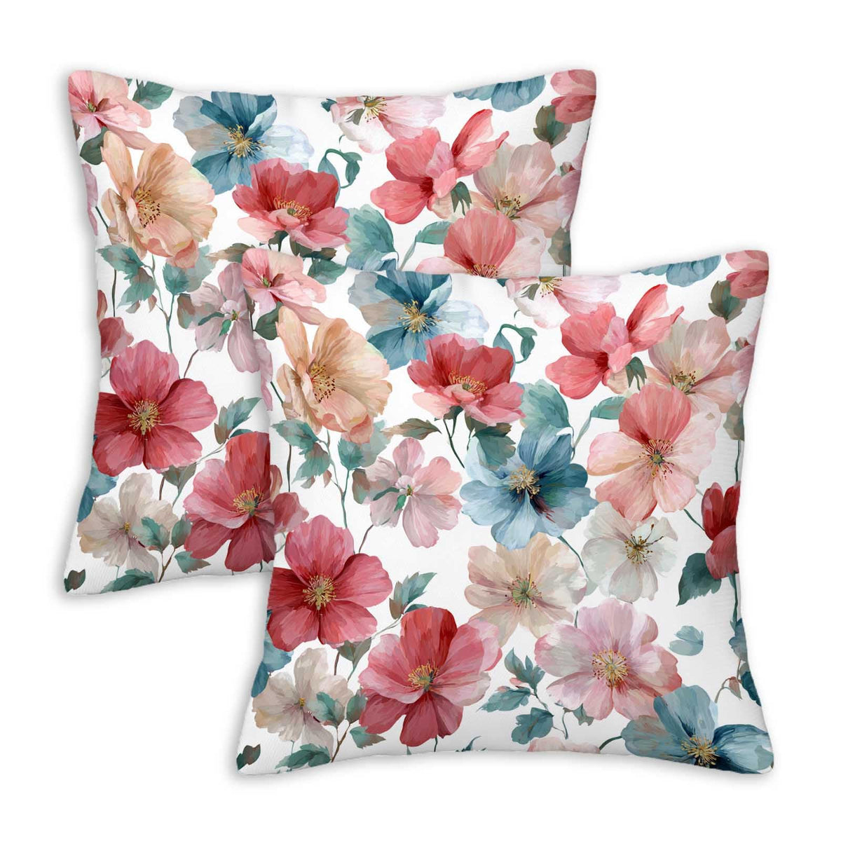 Floral Throw Pillow Covers 18x18 Set of 2, Cushion Covers, Decorative Square Pillowcases for Couch, Bedroom, Living Room(B)