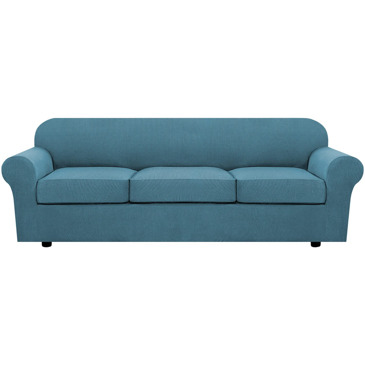 H.VERSAILTEX 4 Piece Stretch Sofa Covers for 3 Cushion Couch Covers for Living Room Slipcovers (Base Cover Plus 3 Seat Cushion Covers) Upgraded Thicker Jacquard Fabric (Sofa, Sand)