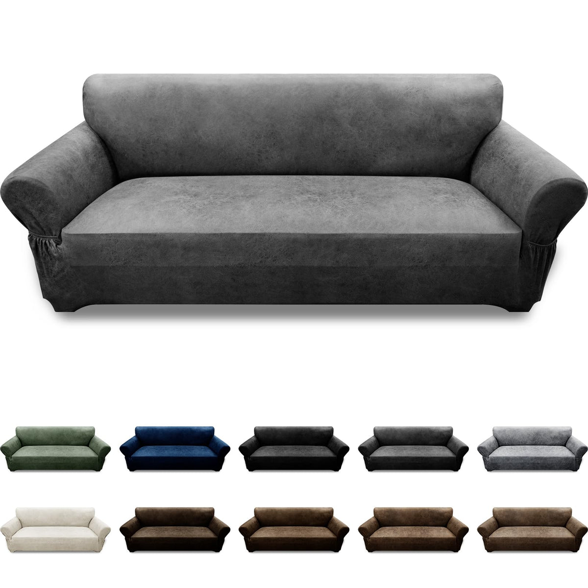Couch Cover Leather Look 3 Seater Couch Sofa Cover 1-Piece Sofa Slipcover Stretch Furniture Protector with Elastic Bottom & Pockets(Sofa, Coffee)