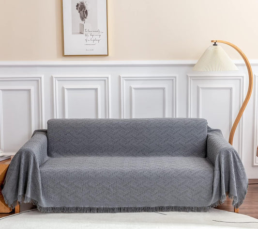 Deep Dream Sofa Cover, Sectional Couch Covers, Couch Covers for 3 Cushion Couch, Couch Cover for Dogs, Geometrical Jacquard Fabric Sofa Cover (XX-Large, 91" x 134", Dark Grey)