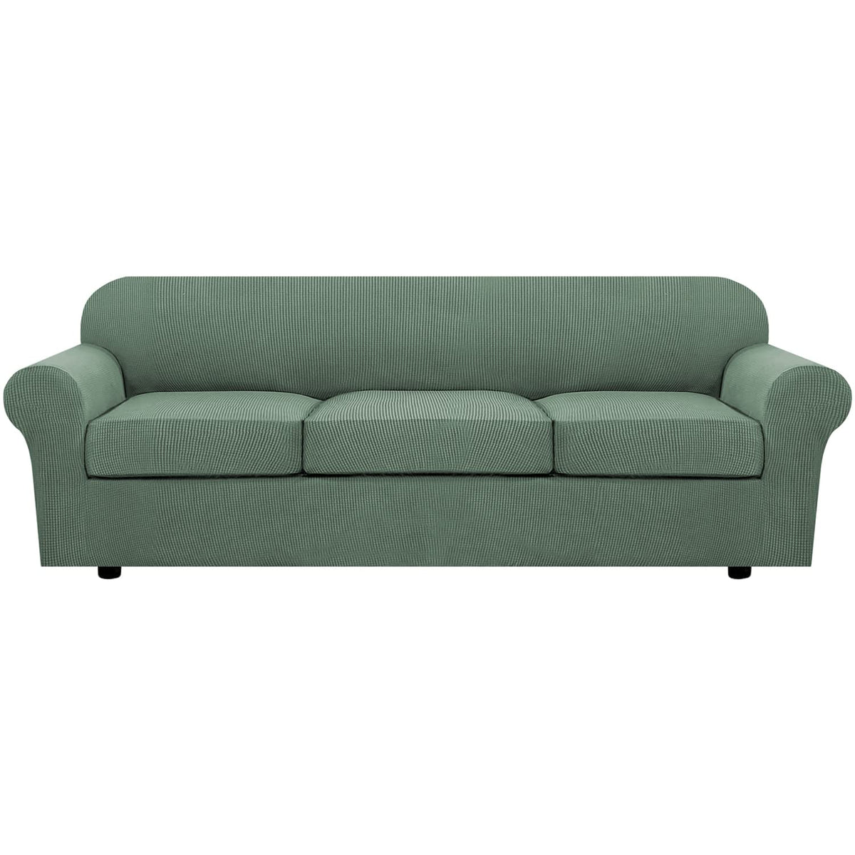 H.VERSAILTEX 4 Piece Stretch Sofa Covers for 3 Cushion Couch Covers for Living Room Slipcovers (Base Cover Plus 3 Seat Cushion Covers) Upgraded Thicker Jacquard Fabric (Sofa, Sand)