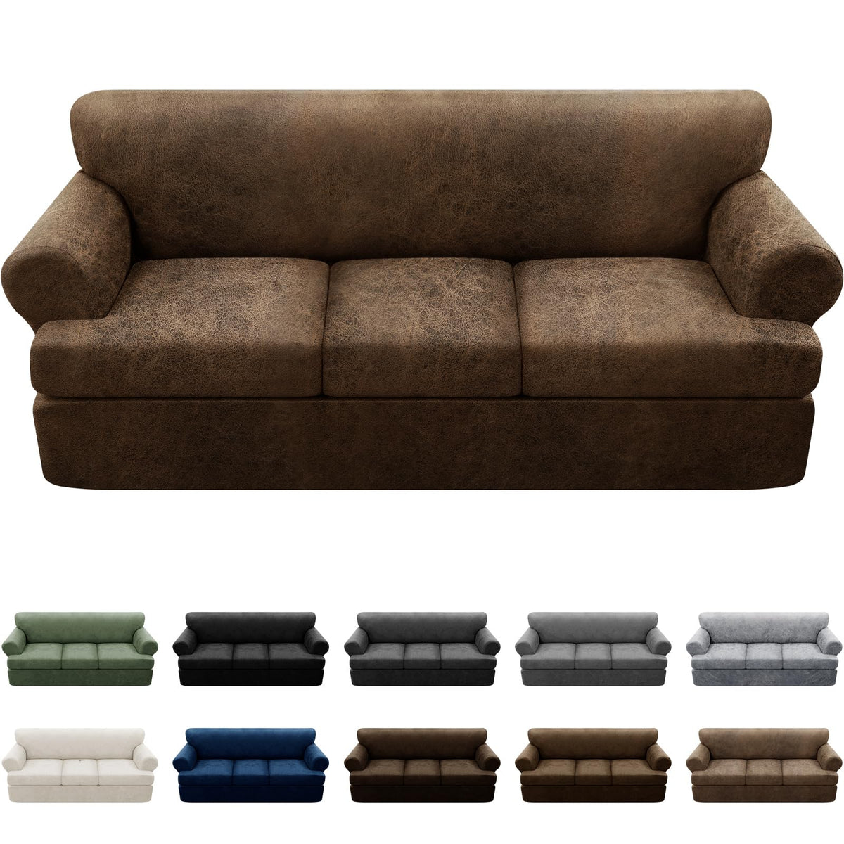 Couch Cover Leather Look 3 Seater Couch Sofa Cover 1-Piece Sofa Slipcover Stretch Furniture Protector with Elastic Bottom & Pockets(Sofa, Coffee)