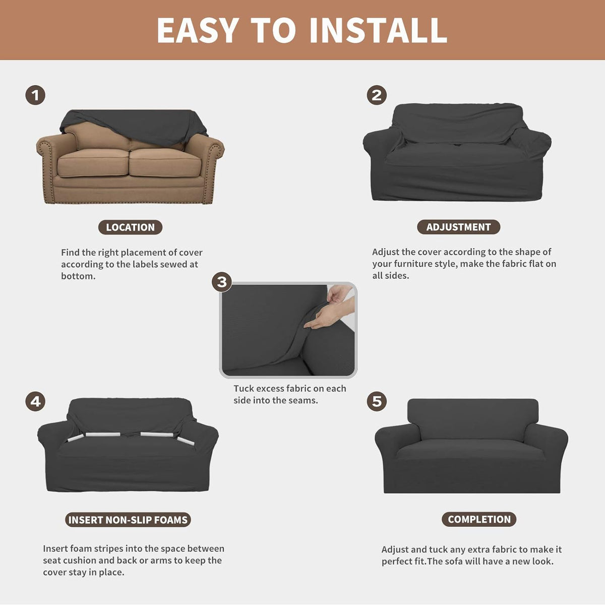Easy-Going 100% Waterproof Couch Cover, 3 Cushion Couch Slipcover for Sofa