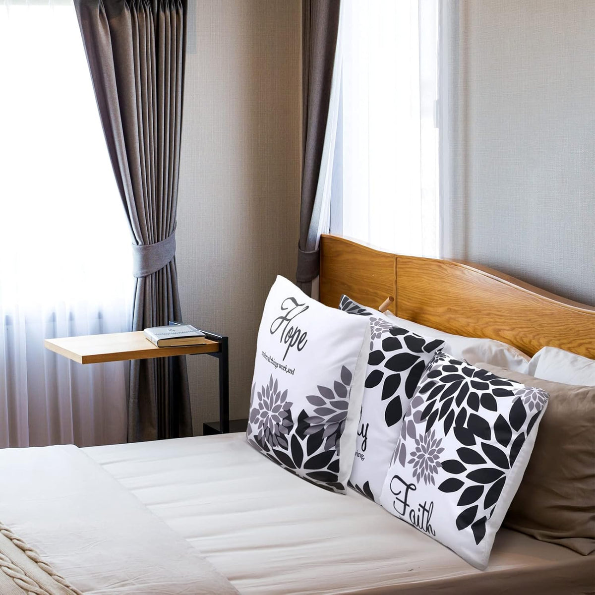 Tatuo 4 Pcs Flower Pillow Covers Square 18 x 18 Inch, Black Series