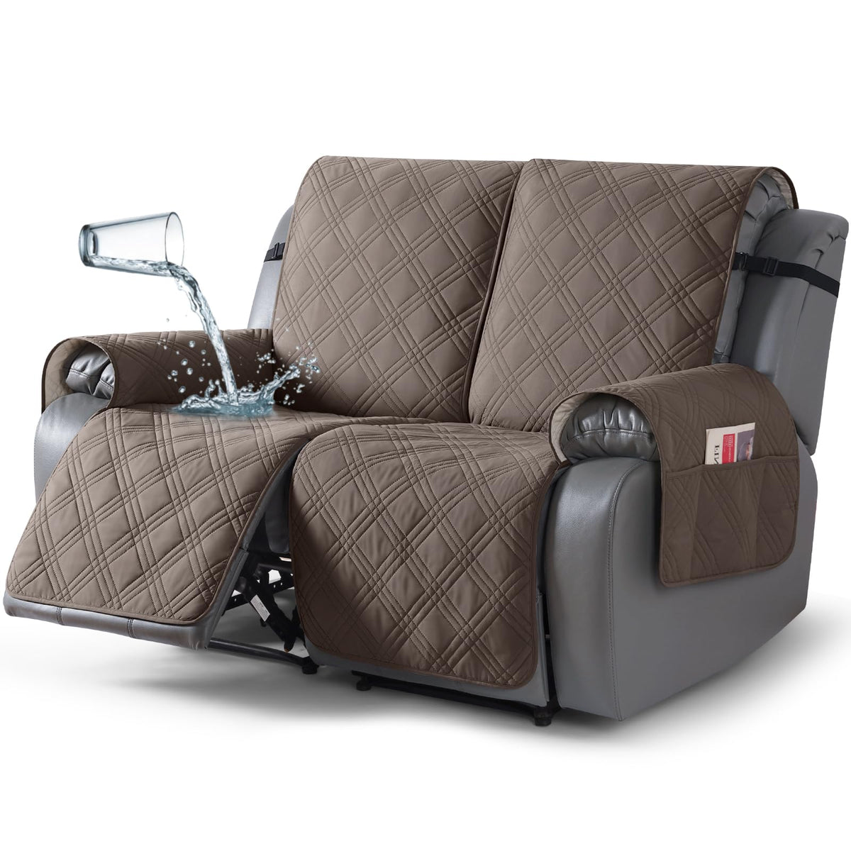 TAOCOCO 100% Waterproof Recliner Sofa Cover Non Slip Couch Cover for 3 Seat Reclining Sofa, Split Reclining Couch Covers 3-Piece with Straps, Washable Sofa Slipcover for Kids Pets(3 Seater, Chocolate)