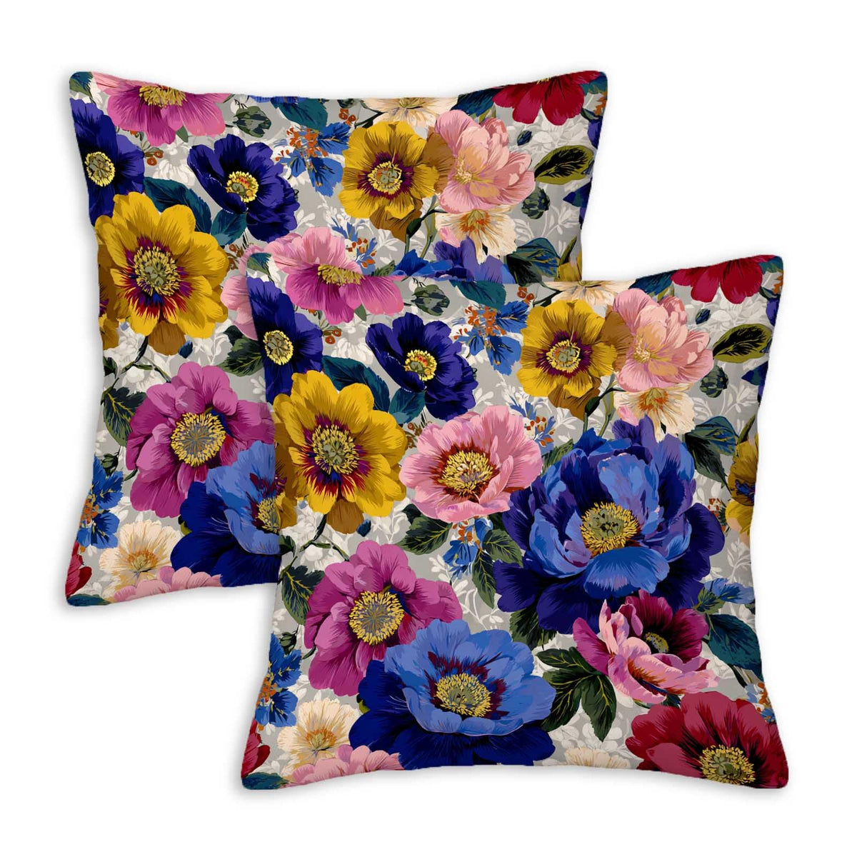 Floral Throw Pillow Covers 18x18 Set of 2, Cushion Covers, Decorative Square Pillowcases for Couch, Bedroom, Living Room(B)