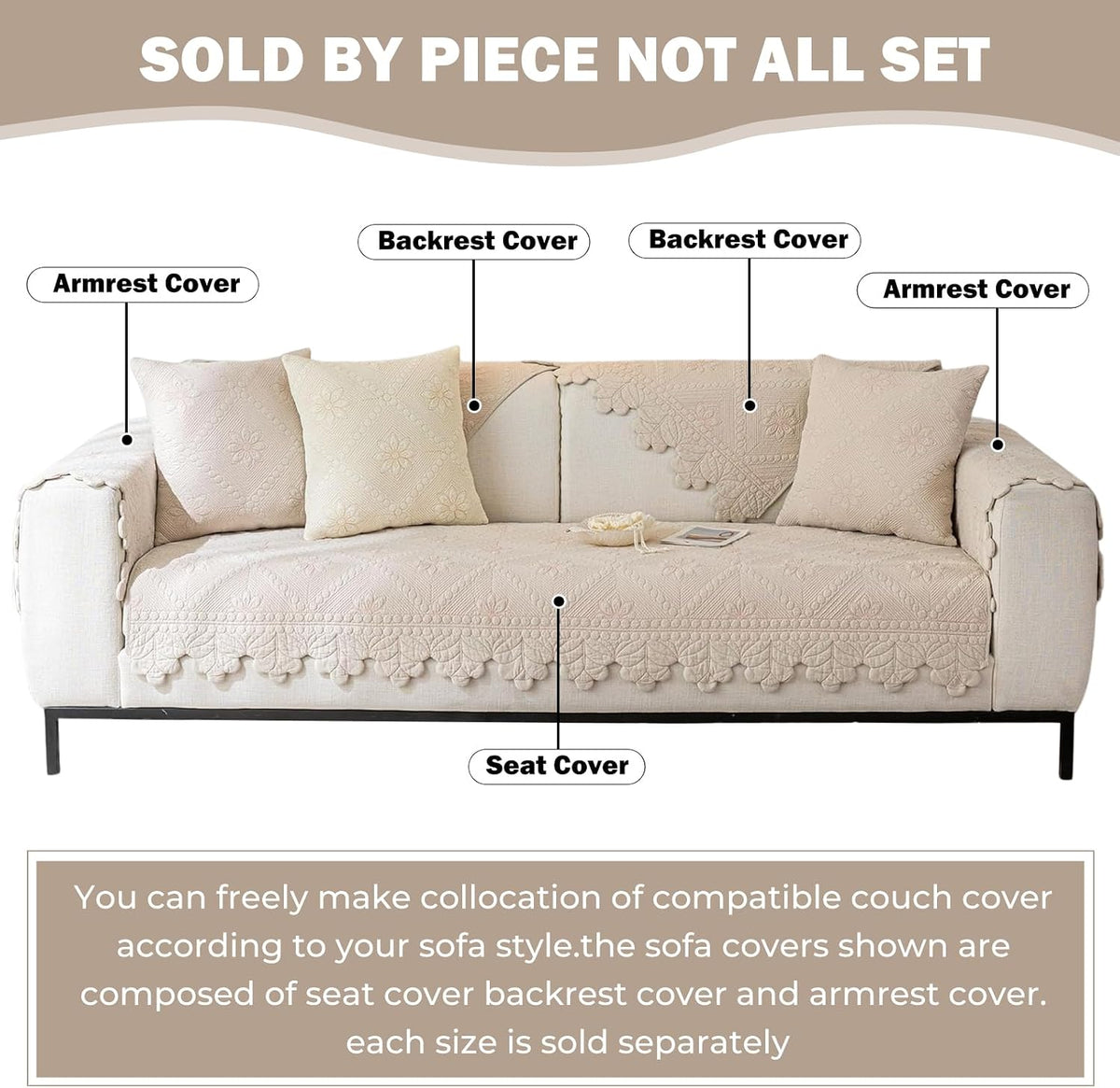 Quilted Couch Covers for Sofa Farmhouse Sofa Covers(Khaki,28"x28")