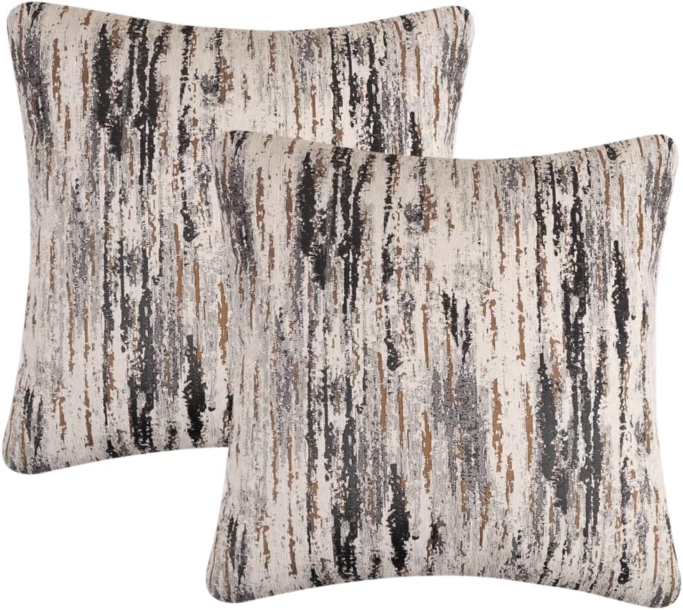 Yeiotsy Pack of 2 Nordic Style Decorative Throw Pillow Covers for Sofa Bed Card Chair Geometric Cushion Cases Jacquard Chenille (Grey Stripes, 18 X 18 Inches)
