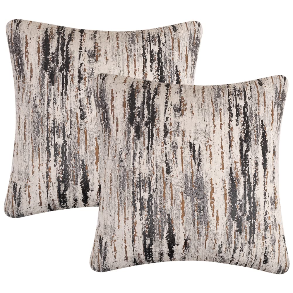 Yeiotsy Pack of 2 Nordic Style Decorative Throw Pillow Covers for Sofa Bed Card Chair Geometric Cushion Cases Jacquard Chenille (Grey Stripes, 18 X 18 Inches)