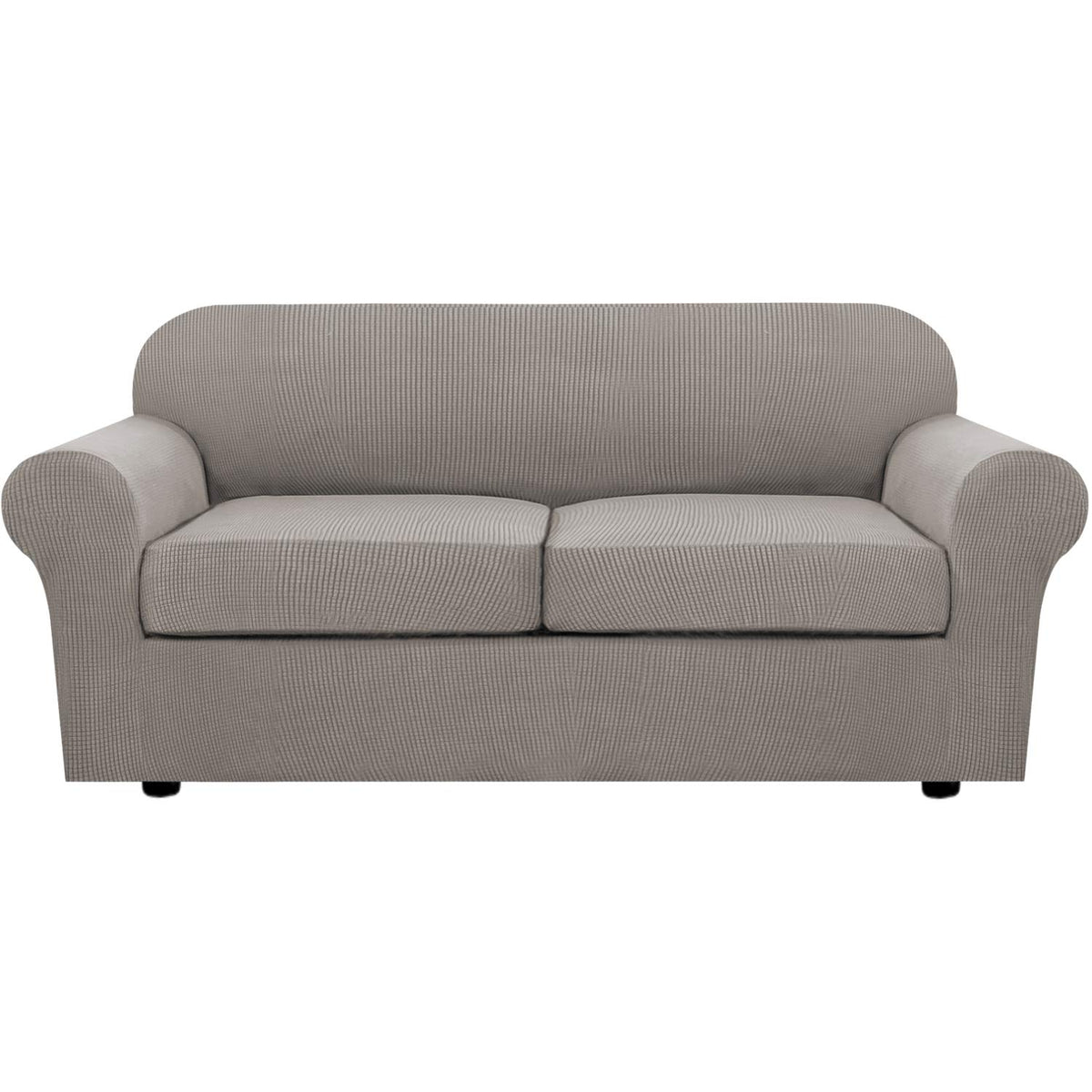 H.VERSAILTEX 4 Piece Stretch Sofa Covers for 3 Cushion Couch Covers for Living Room Slipcovers (Base Cover Plus 3 Seat Cushion Covers) Upgraded Thicker Jacquard Fabric (Sofa, Sand)