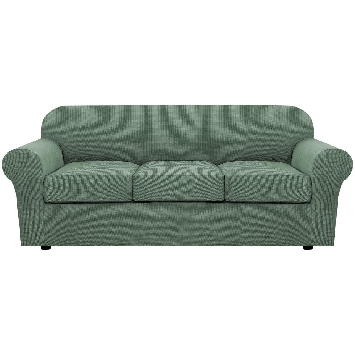 H.VERSAILTEX 4 Piece Stretch Sofa Covers for 3 Cushion Couch Covers for Living Room Slipcovers (Base Cover Plus 3 Seat Cushion Covers) Upgraded Thicker Jacquard Fabric (Sofa, Sand)