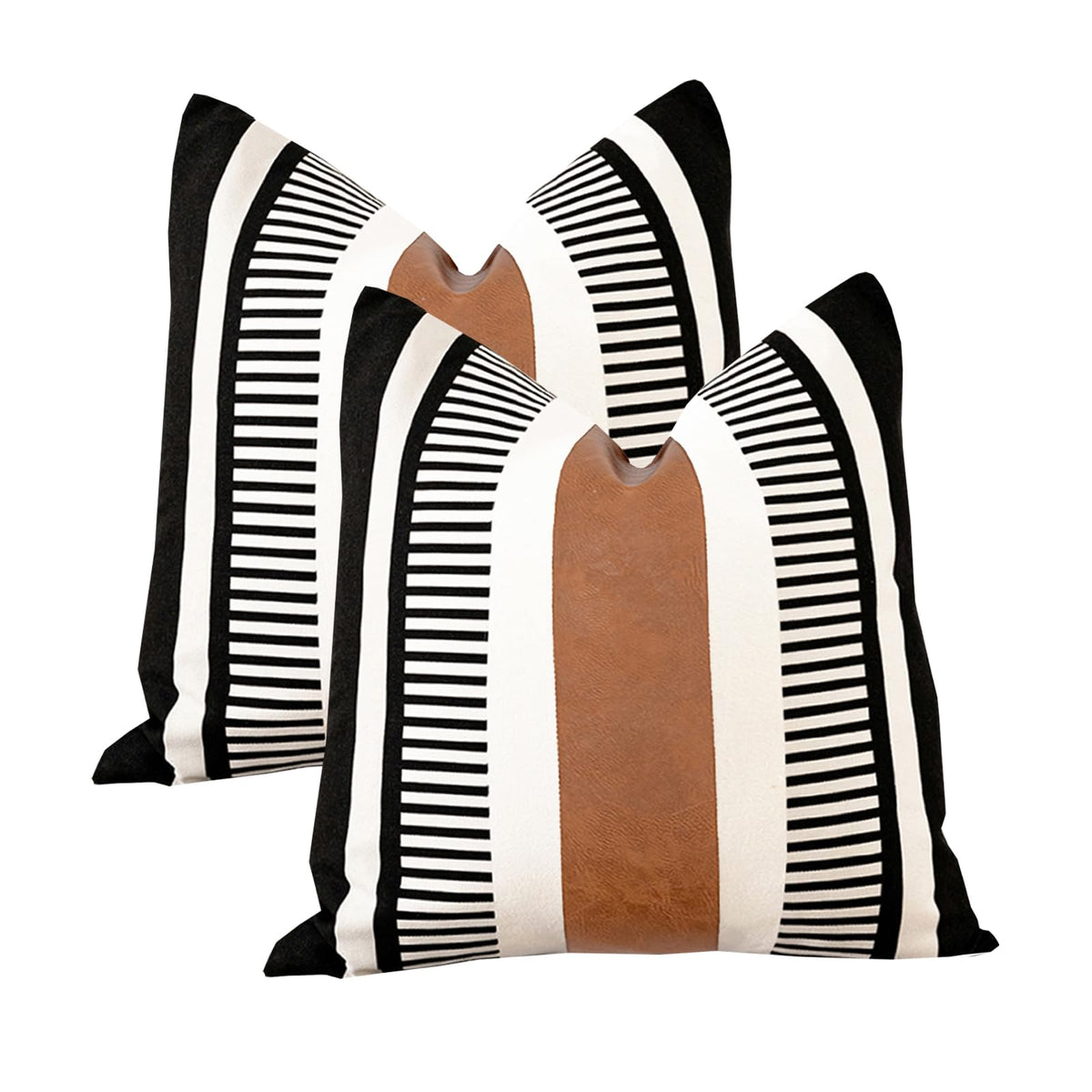 Decorative Striped Throw Pillow Cover 18x18 Black White & Brown