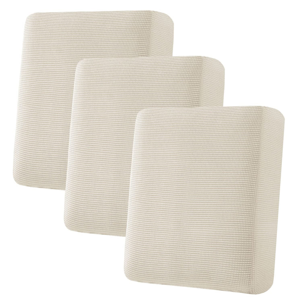 H.VERSAILTEX Super Stretch Individual Seat Cushion/Couch Slipcover Sets Thick Jacquard Textured Twill Fabric (3 Piece Sofa Covers, Sand)