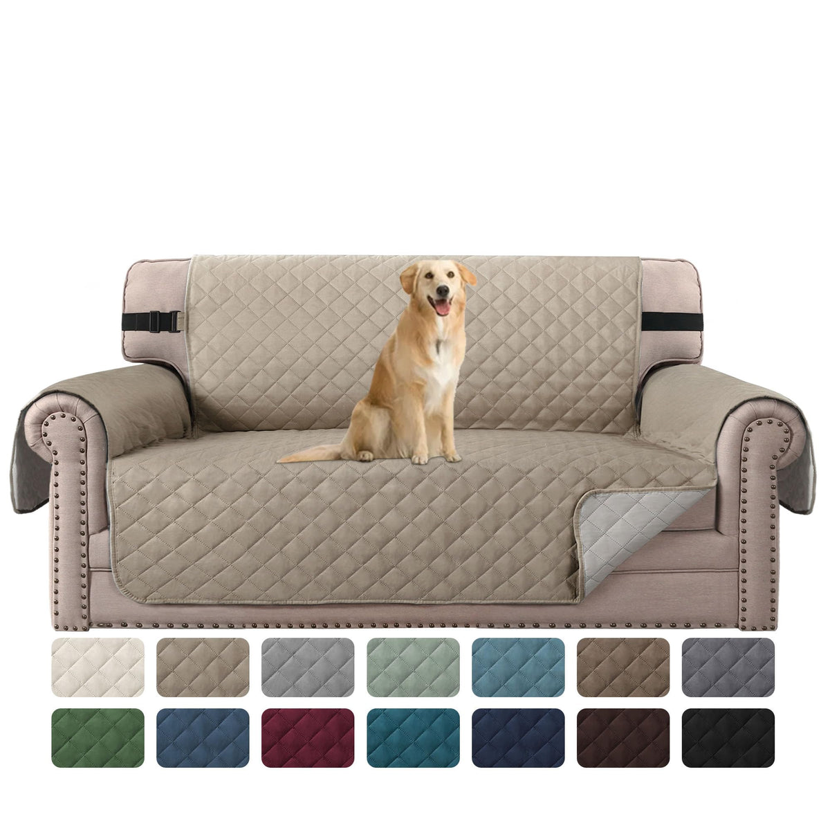 H.VERSAILTEX Reversible Couch Cover for 3 Cushion Cover Pet Friendly Sofa Cover for Dog Washable Furniture Protector Water Resistant Slipcover with Non Slip Elastic Strap(Sofa, Ivory/Beige)