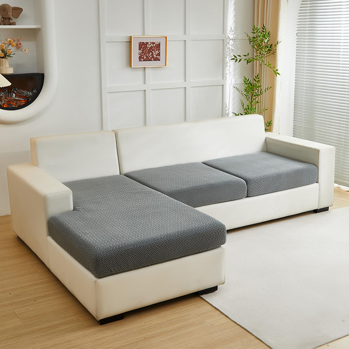 Yoovat Couch Cushion Covers for Sofa Couch Covers Wear-Resistant Universal Sofa Cover Washable Stretch for Sectional Slipcovers (Texture-Light Gray,Large Single Seat Cover)