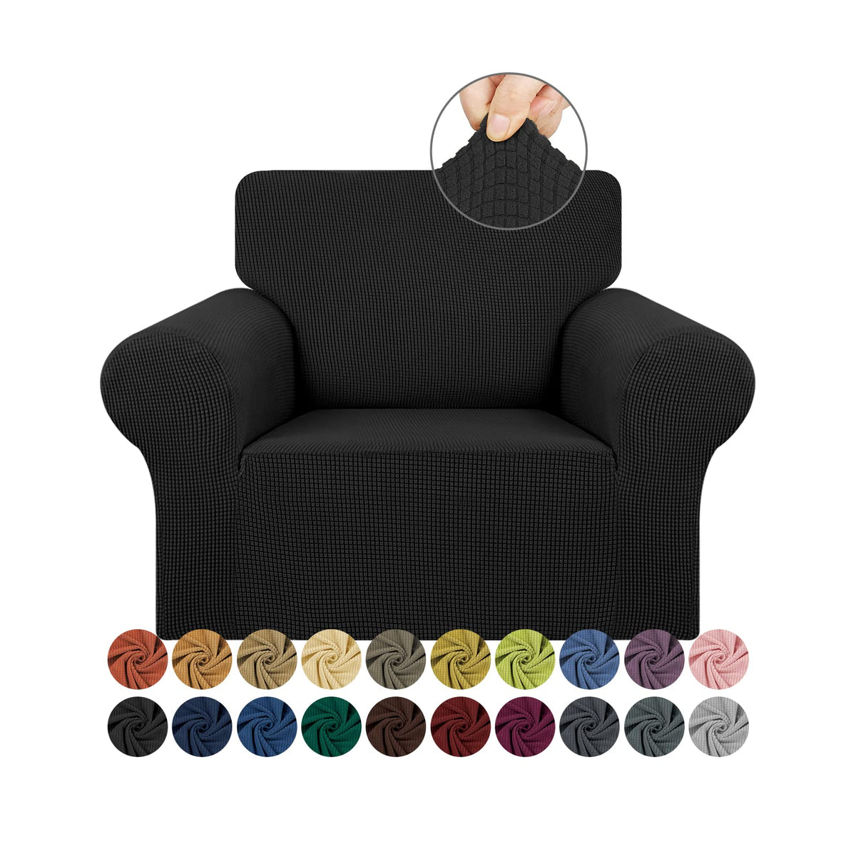 KEKUOU Stretch Couch Covers for Sofa, 3 Cushion Couch Slipcover,Black