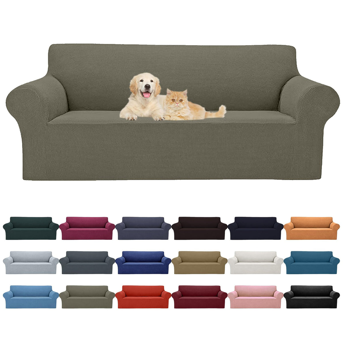 Cupuamon 2026 New Stretch Sofa Slipcovers Couch Cover for 3 Cushion Furniture Protector Sofa Covers with Elastic Bottom Jacquard Fabric Small Checks for Pets, Kids -Sofa, Black