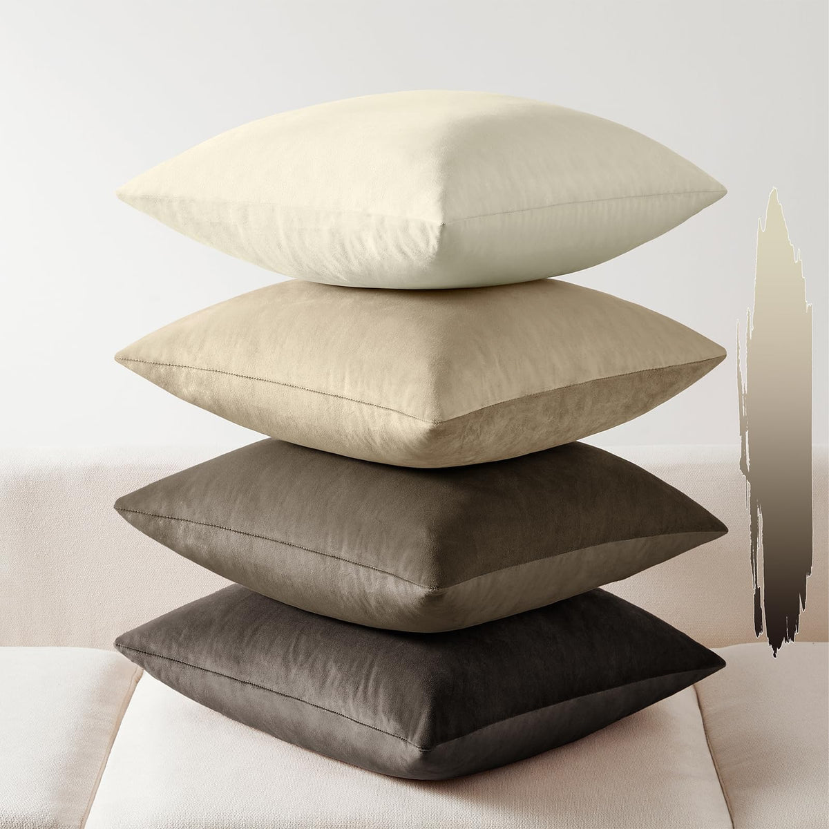 Softalker Velvet Throw Pillow Covers 18x18 Set of 4, Brown Gradient