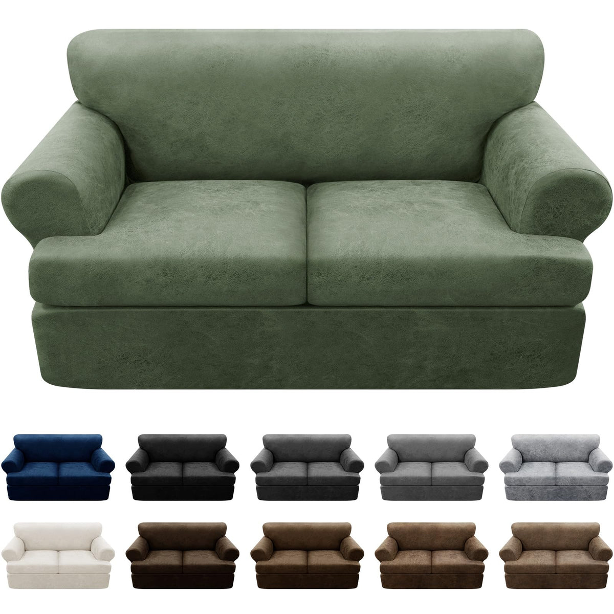 Couch Cover Leather Look 3 Seater Couch Sofa Cover 1-Piece Sofa Slipcover Stretch Furniture Protector with Elastic Bottom & Pockets(Sofa, Coffee)