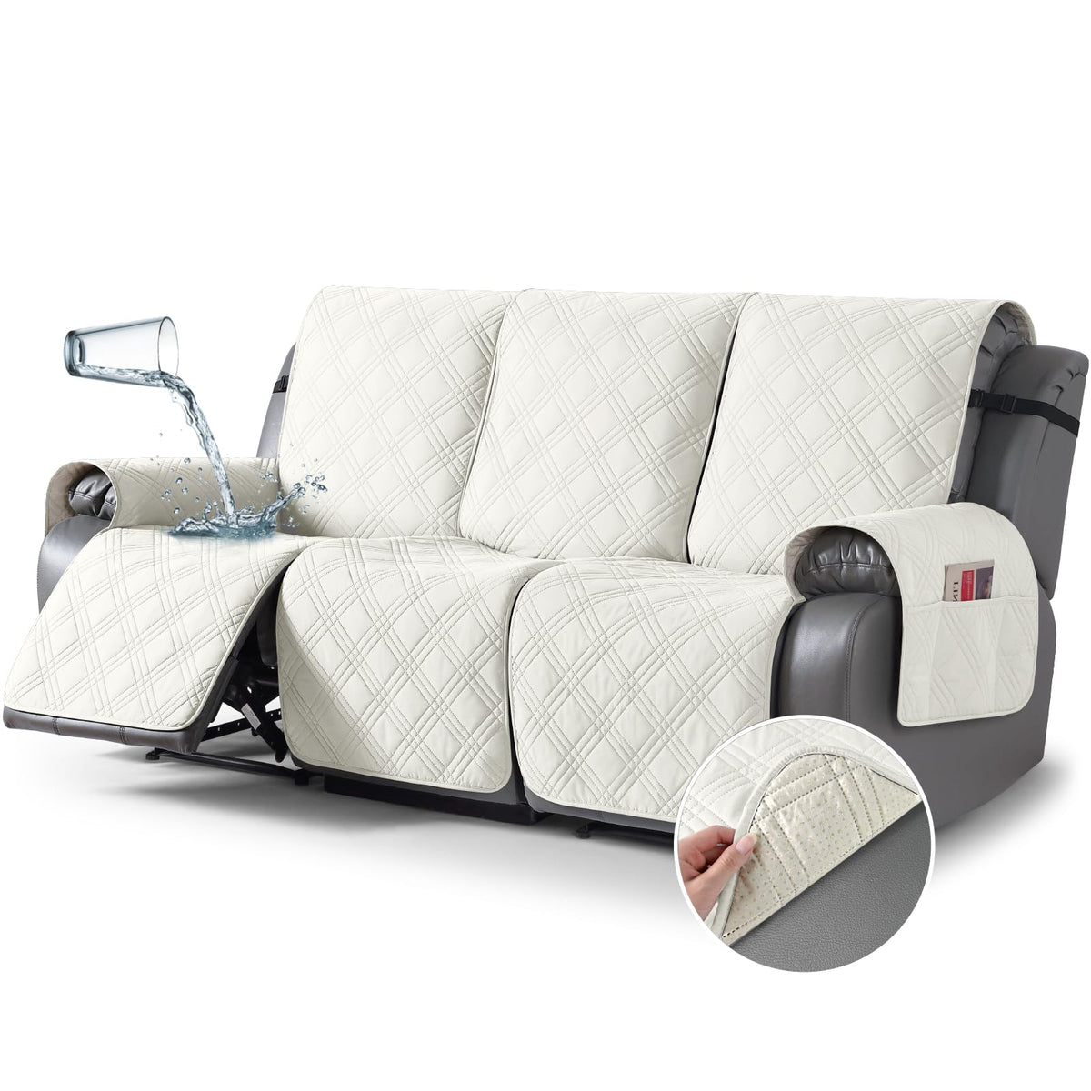 TAOCOCO 100% Waterproof Recliner Sofa Cover Non Slip Couch Cover for 3 Seat Reclining Sofa, Split Reclining Couch Covers 3-Piece with Straps, Washable Sofa Slipcover for Kids Pets(3 Seater, Chocolate)