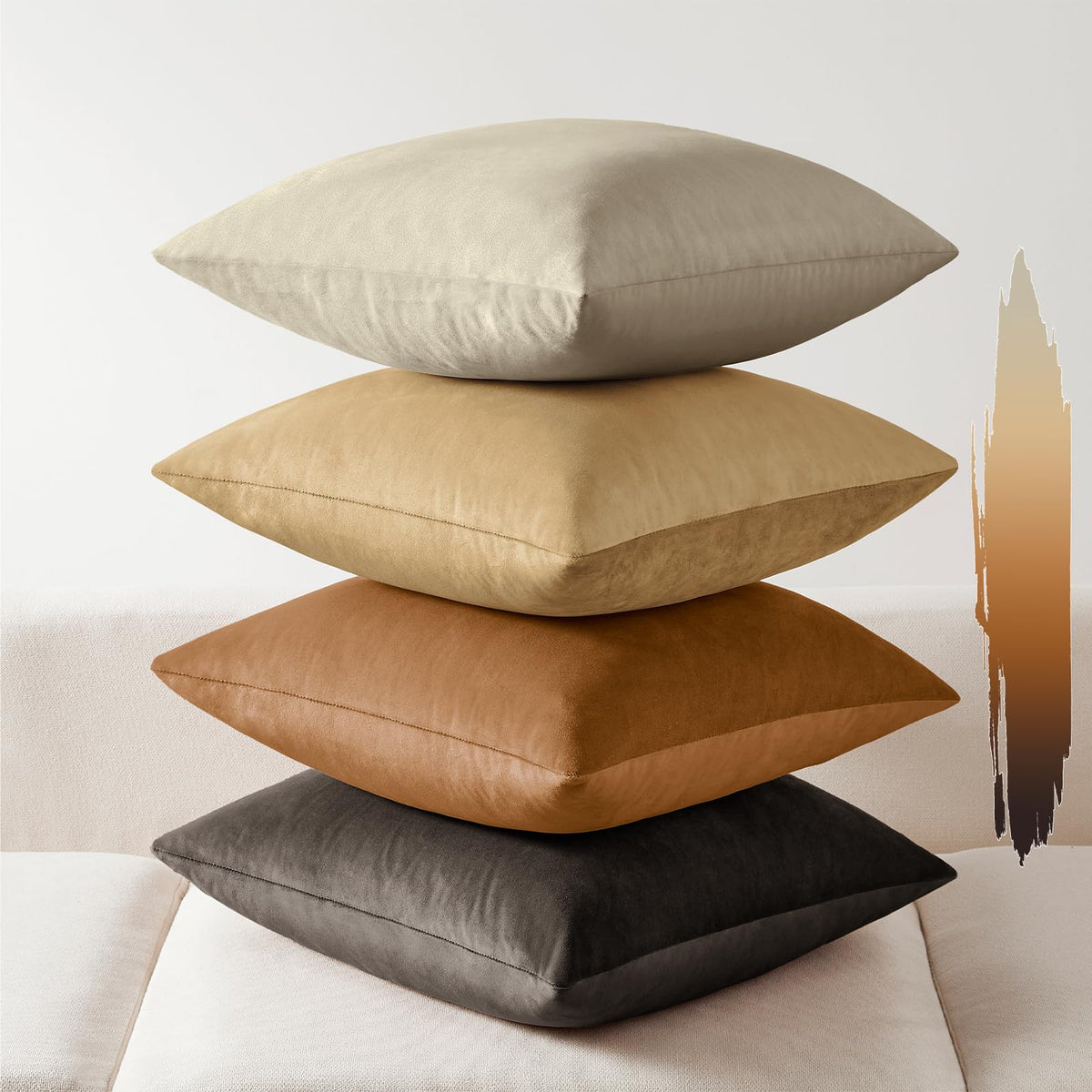 Softalker Velvet Throw Pillow Covers 18x18 Set of 4, Brown Gradient