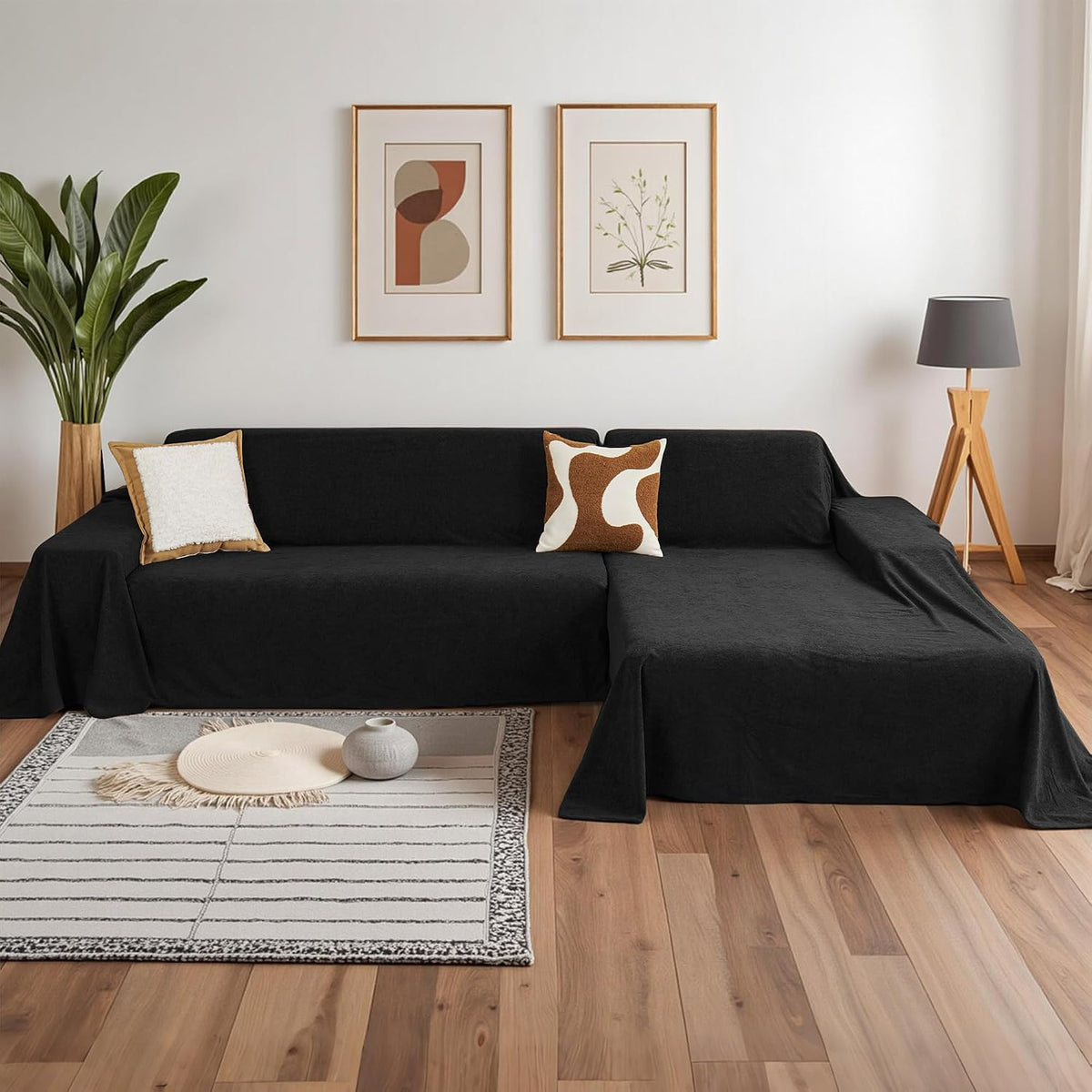 MYSKY HOME Sectional Couch Cover for Dogs, 2 Pieces Couch Covers for L Shape Sofa, Sofa Cover Washable, Furniture Protector Chaise Lounge Cover for 2-3 Cushion Couch (71"x118"+71"x118", Black)