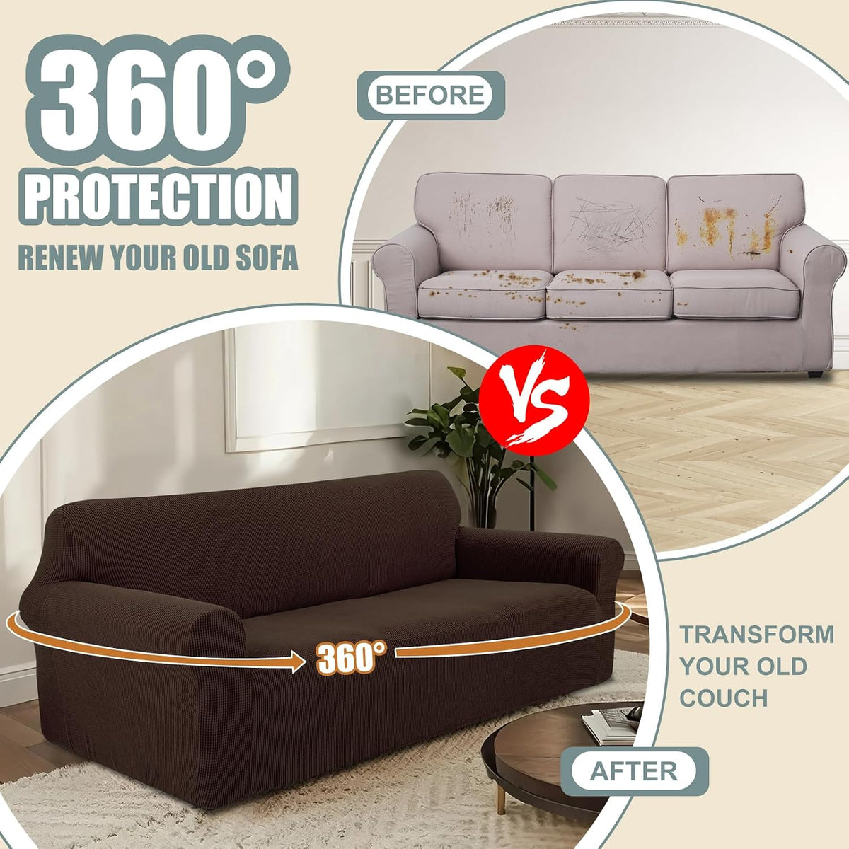 Stretch Couch Covers for Sofa Washable, Large, Chocolate