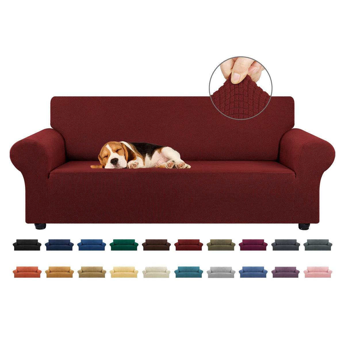 KEKUOU Stretch Couch Covers for Sofa, 3 Cushion Couch Slipcover,Black
