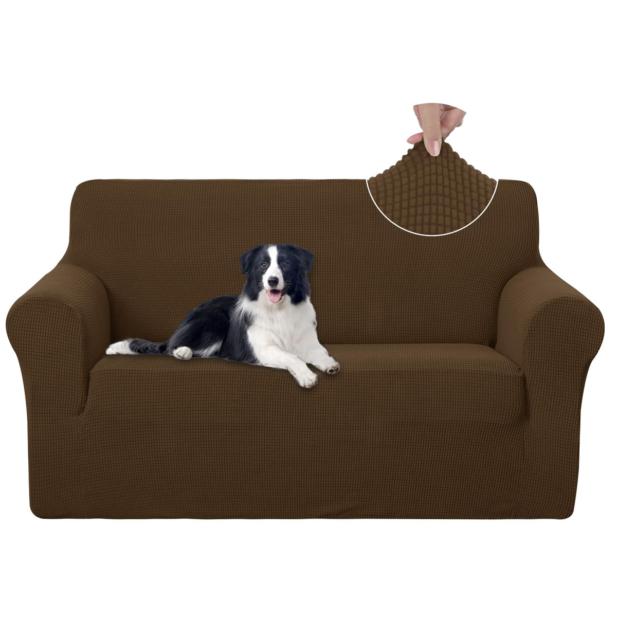 U-NICE HOME Stretch Couch Cover Slipcover for 3 Cushion Sofa, Chocolate