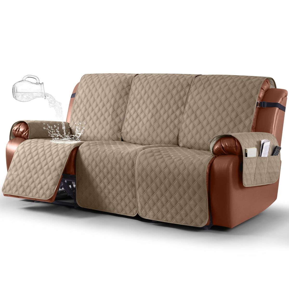 Ruaozz Waterproof Recliner Couch Covers, Non-Slip Sofa SlipCover, 3 Seater