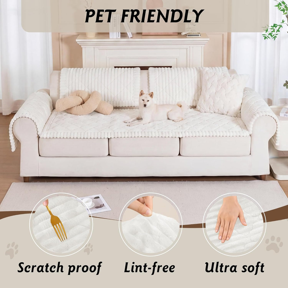 PuTian 100% Waterproof Fuzzy Couch Cover for Dogs White 27.6"x59"