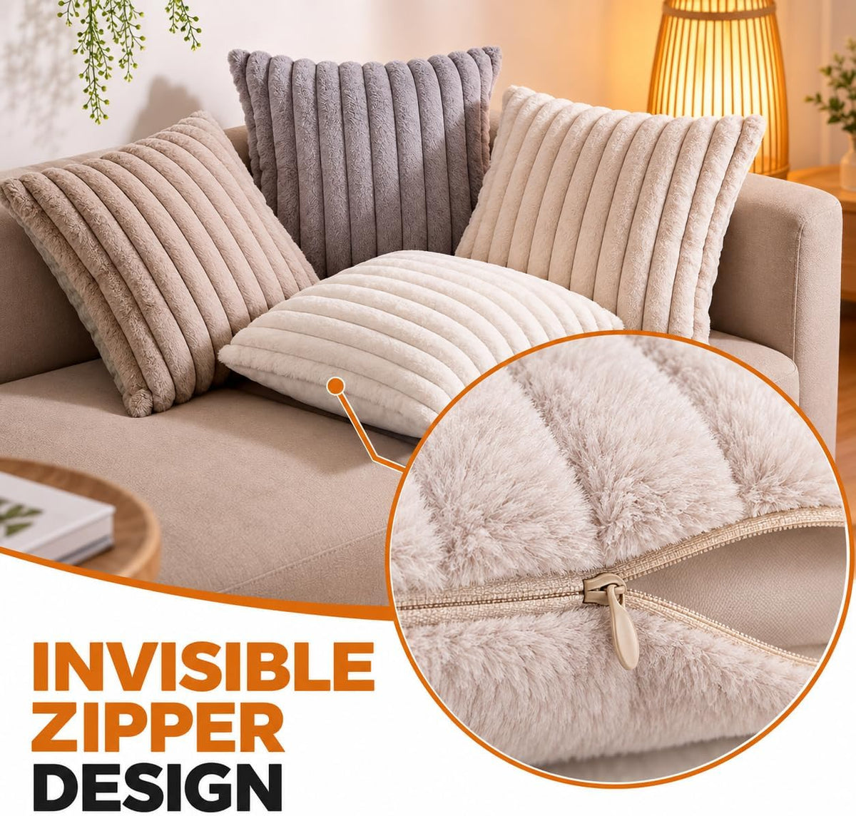 4 Pcs faux Fur Throw Pillow Covers - 18x18 Couch Decor Cover Fuzzy Case Set