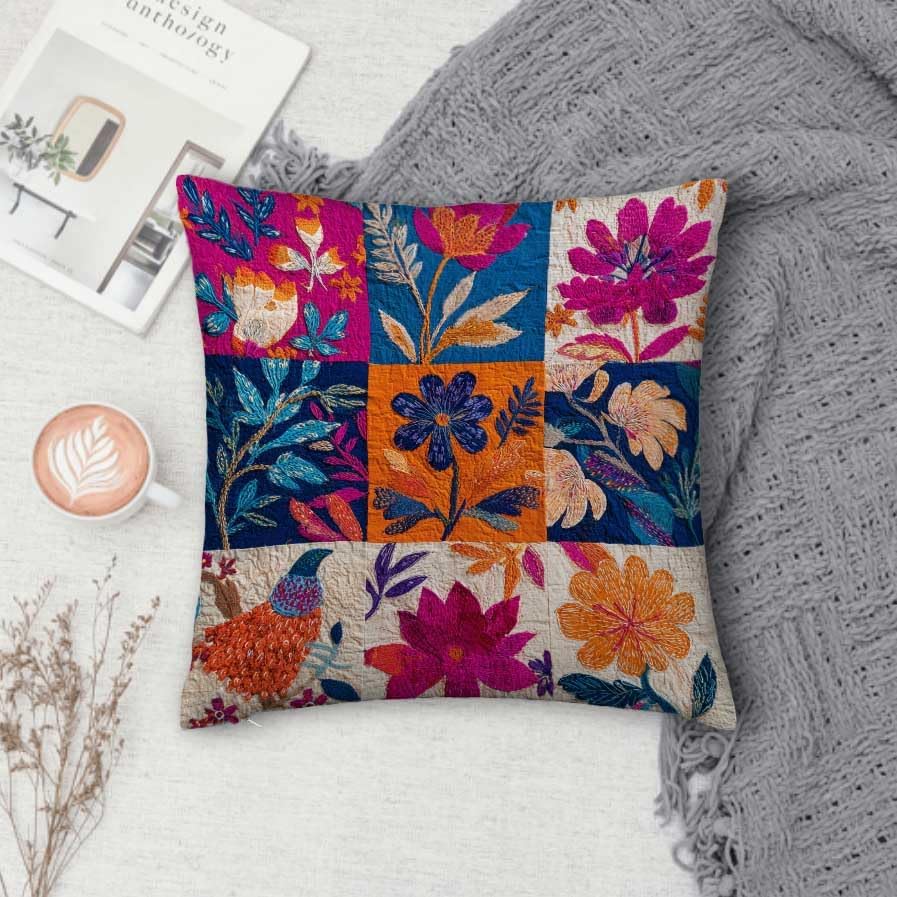 Throw Pillow Covers 18x18 Set of 2, Simple Patchwork Cushion Covers, Decorative Square Pillowcases for Couch, Bedroom, Living Room