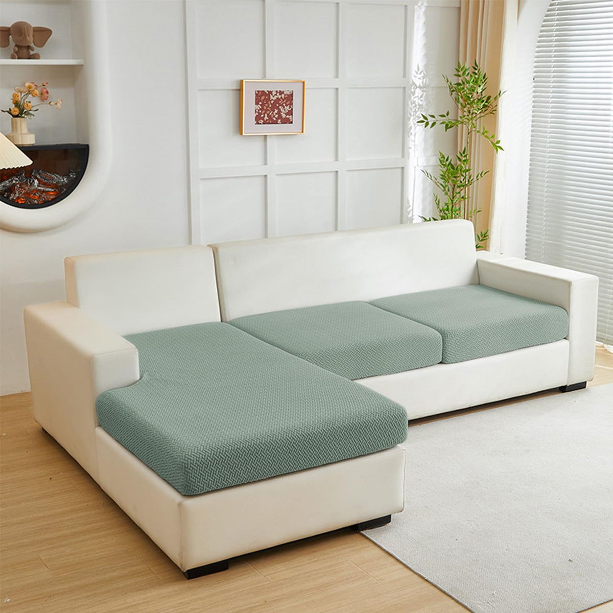 Yoovat Couch Cushion Covers for Sofa Couch Covers Wear-Resistant Universal Sofa Cover Washable Stretch for Sectional Slipcovers (Texture-Light Gray,Large Single Seat Cover)