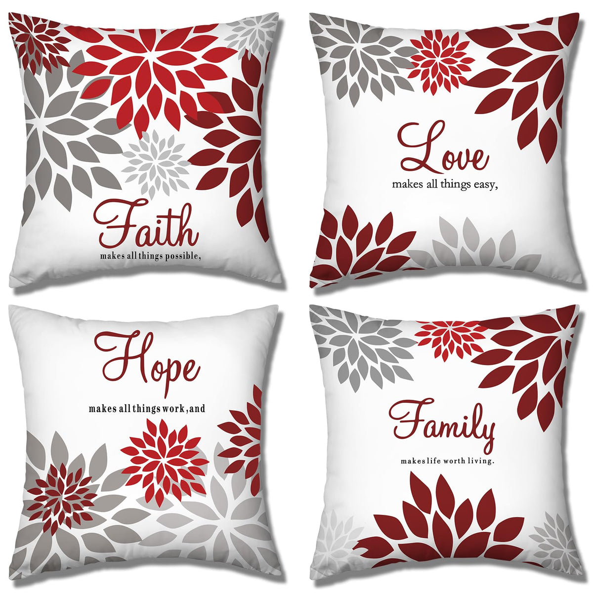 Tatuo 4 Pcs Flower Pillow Covers Square 18 x 18 Inch, Black Series