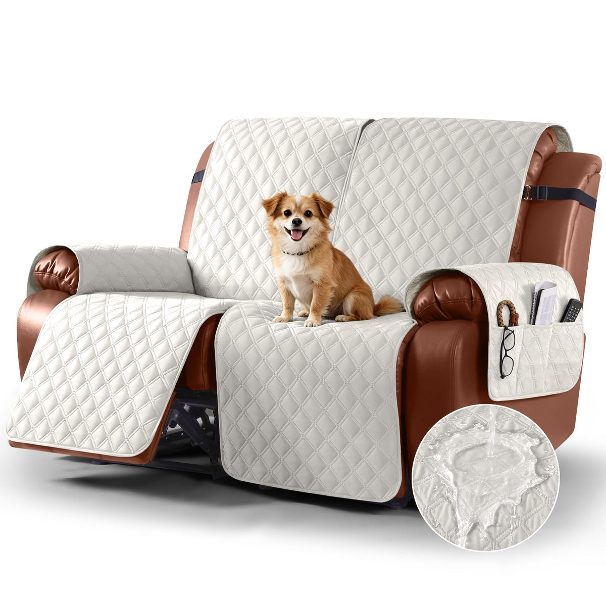 Ruaozz Waterproof Recliner Couch Covers, Non-Slip Sofa SlipCover, 3 Seater