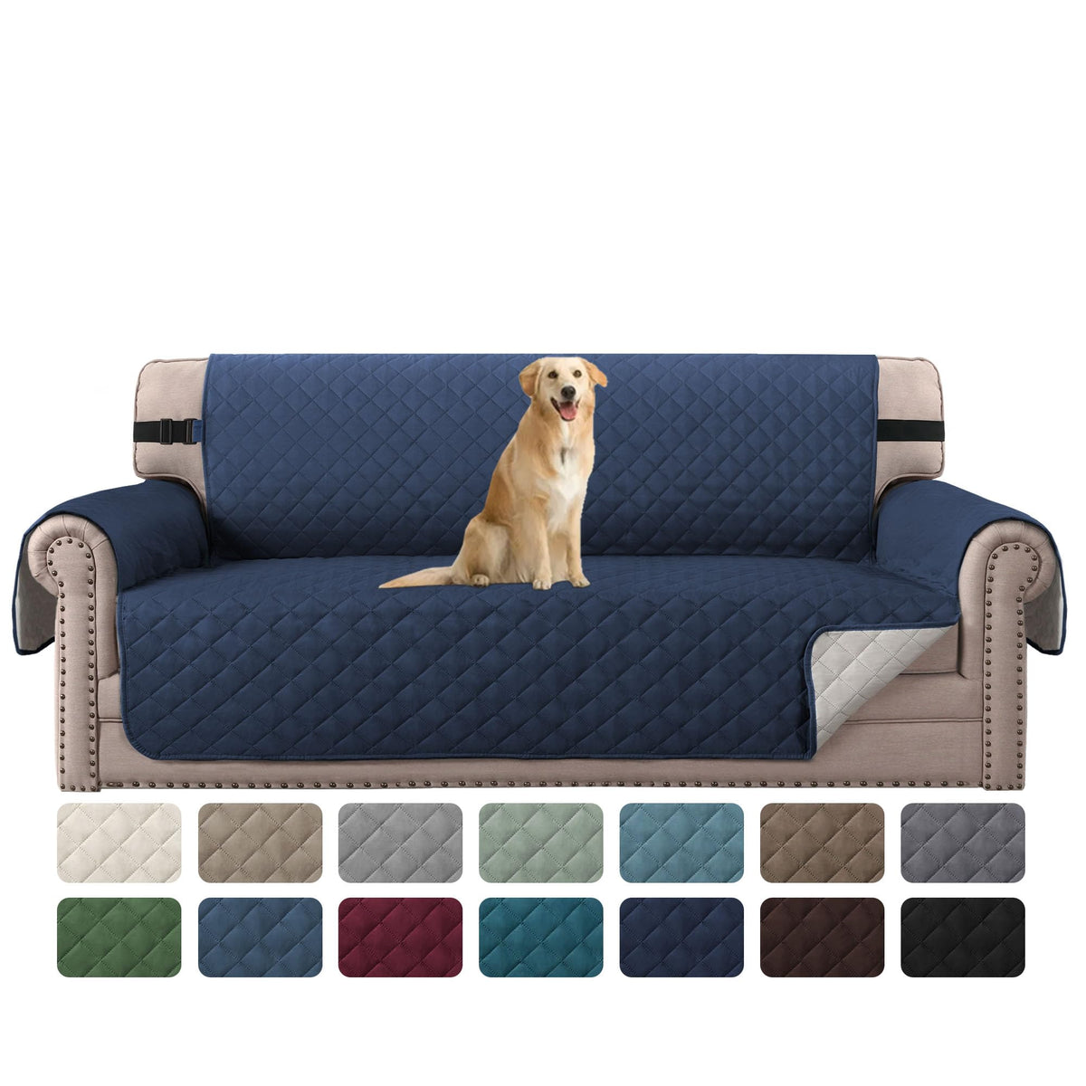 H.VERSAILTEX Reversible Couch Cover for 3 Cushion Cover Pet Friendly Sofa Cover for Dog Washable Furniture Protector Water Resistant Slipcover with Non Slip Elastic Strap(Sofa, Ivory/Beige)
